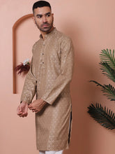 Men Brown Woven Design Cotton Kurtas-KO-5068Brown